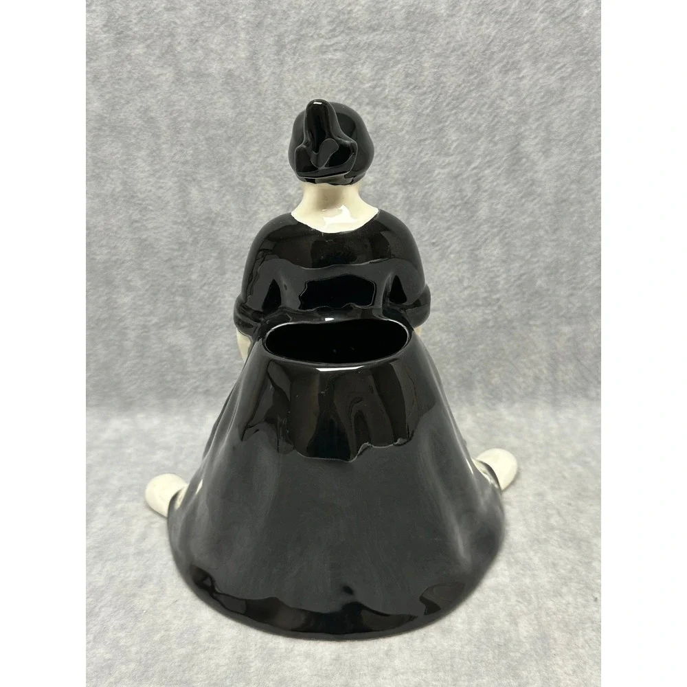 Vintage Dept 56 Peasant Girl Woman Ceramic Planter Black White Figurine